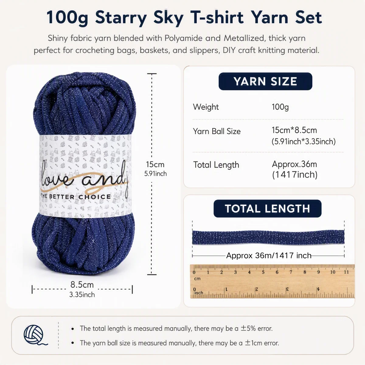 100g Starry Sky T-Shirt Yarn Set, Shiny Fabric Yarn Blended with Polyamide and Metallized, Thick Yarn Perfect for Crocheting Bag