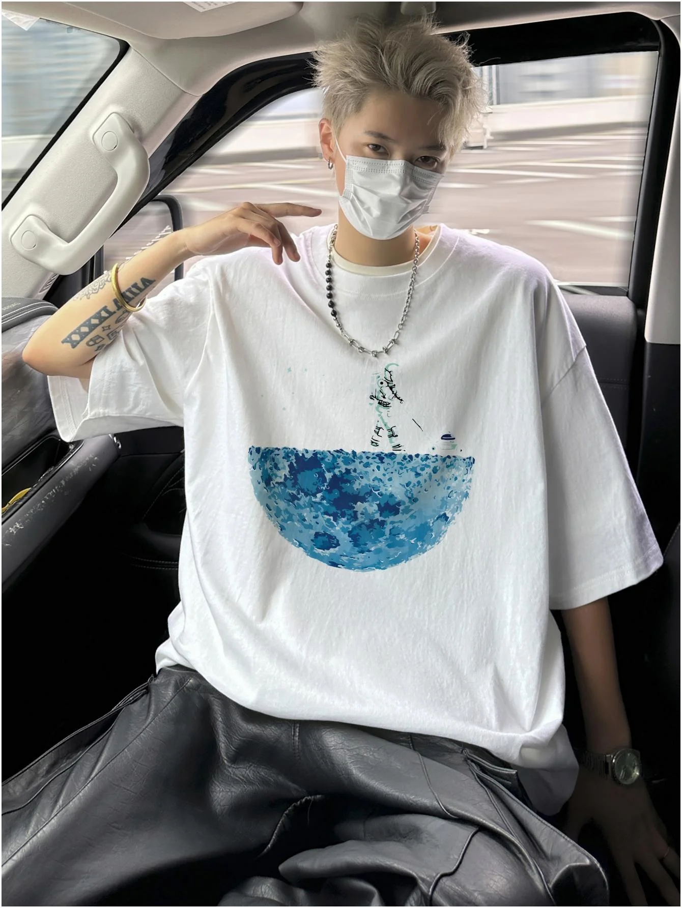 Astronaut Graphic Men Hip Hop Tee Shirts Oversized Y2k Casual 100% Dense Cotton Tops Tshirts Harajuku Male T-shirts Hip Hop