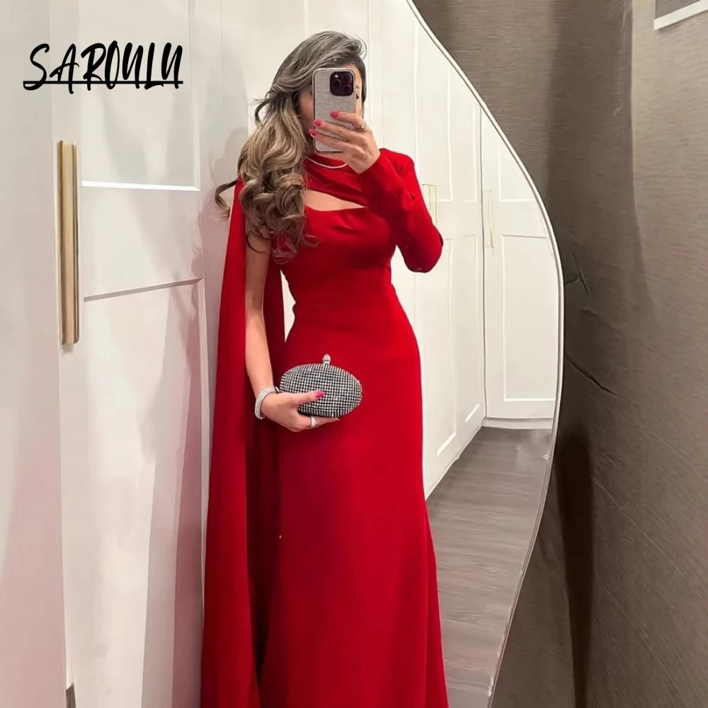 

Red Sexy Straight Evening Dress Romantic Simple In Stock S-2XL Cocktail Gown Muslim Arabic Classic Modern Long Party Wear