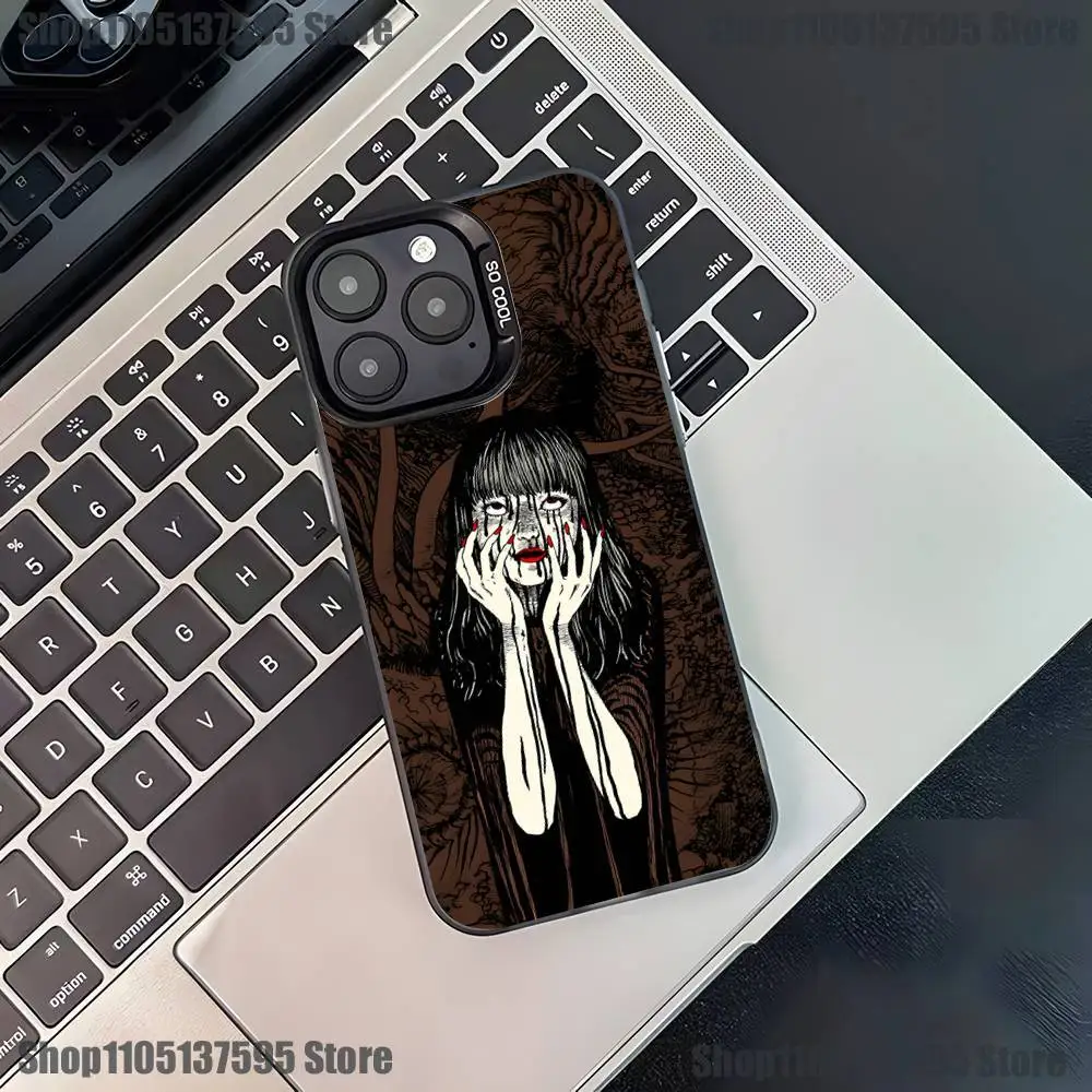 เคสโทรศัพท์ลายการ์ตูนสยองขวัญ T-Tomie สำหรับ iPhone 17,16,15,14,13,12,11,Pro,XS,Max,Plus,Mini,SE4,E สีดำด้าน ป้องกันการกระแทก