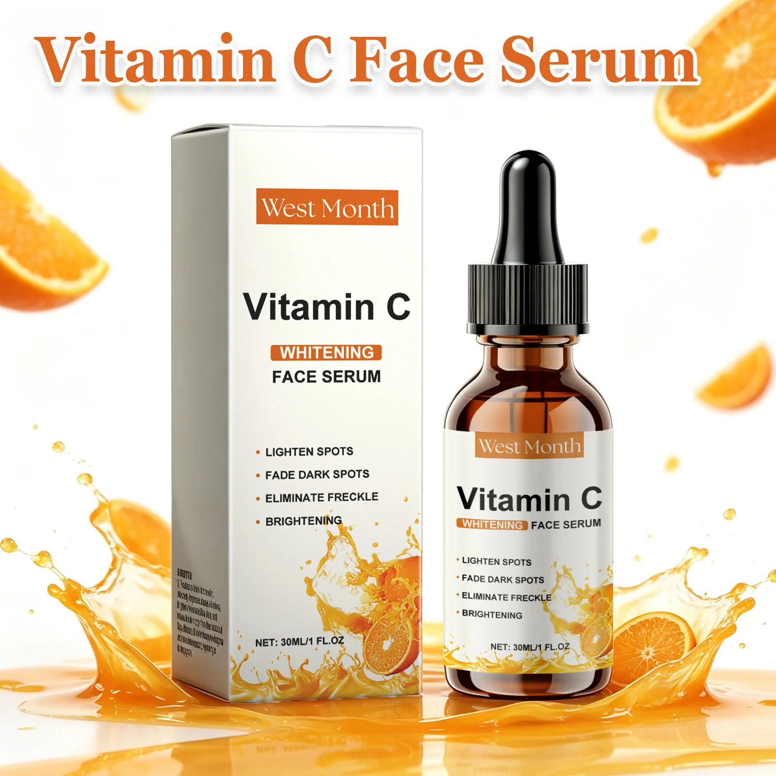 Essência Facial de Vitamina C Removedora de Manchas Escuras, Sérum Iluminador, Hidratante e Firmador, Reduz Linhas Finas, Melhora a Opacidade da Pele 