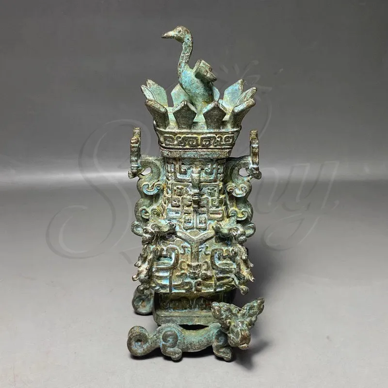 

Antique Spring and Autumn War Han Bronze Lotus Crane Square Pot Office Living Room Decoration Gift Collection