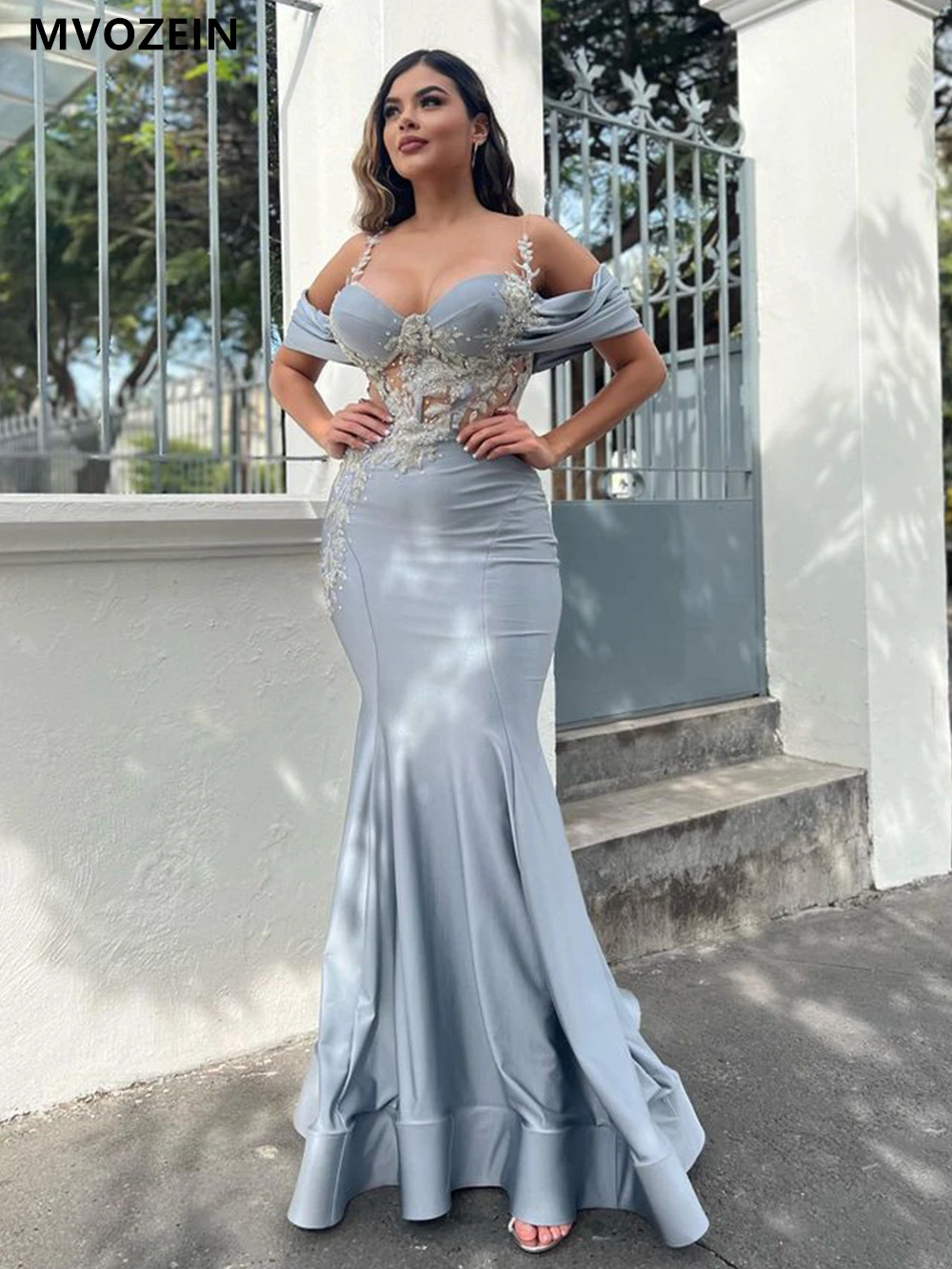 MVOZEIN Blue Mermaid Evening Dresses Elegant Formal Occasion Dresses Long Party Dress Off The Shoulder Wedding Party Gown