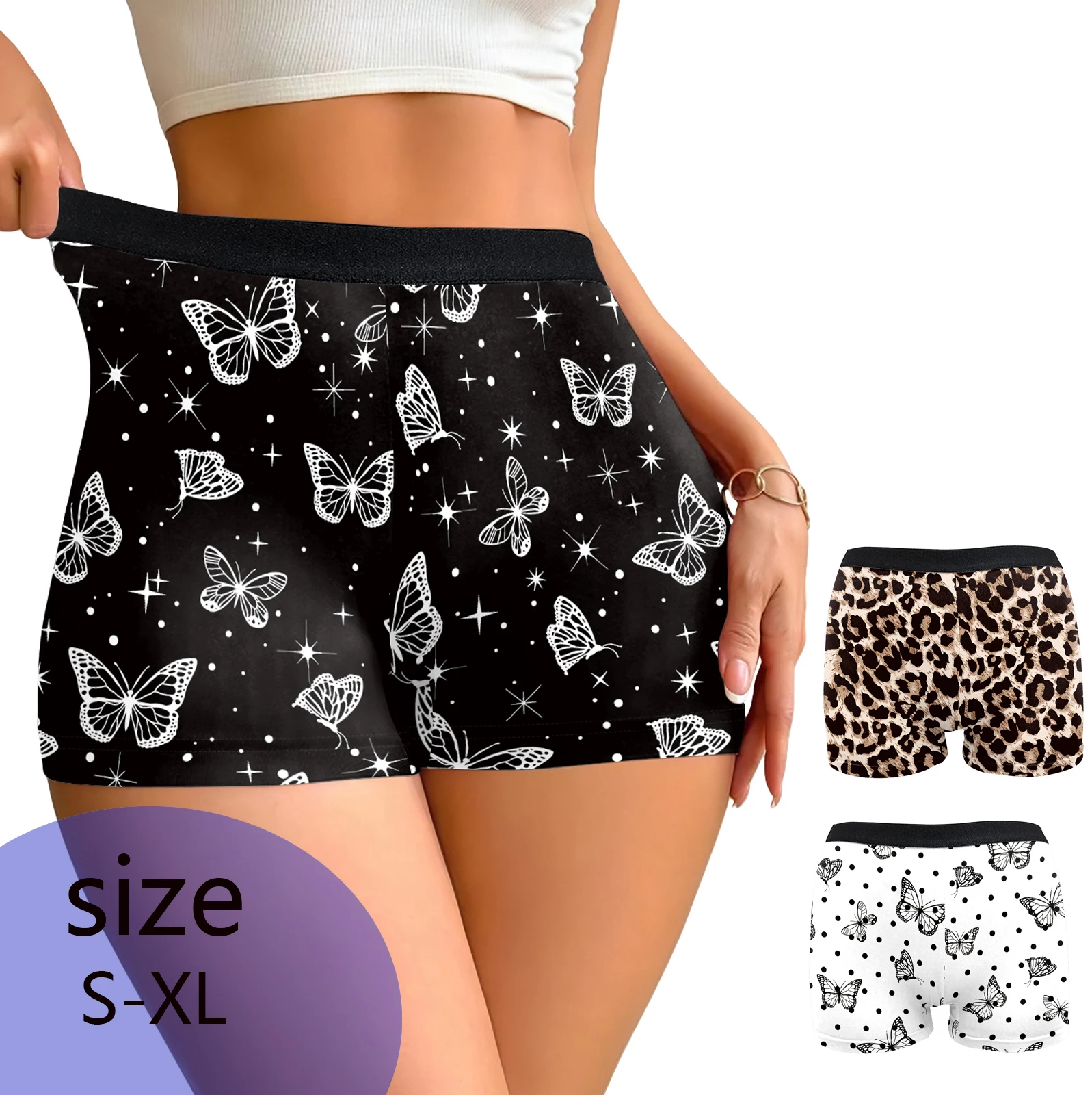 

Shorts Pants Sexy Digital butterfly print High Waist Ruched Slim Fit Butt Lifting ﻿Xshape leggings Sleep Bottoms Lounge Black