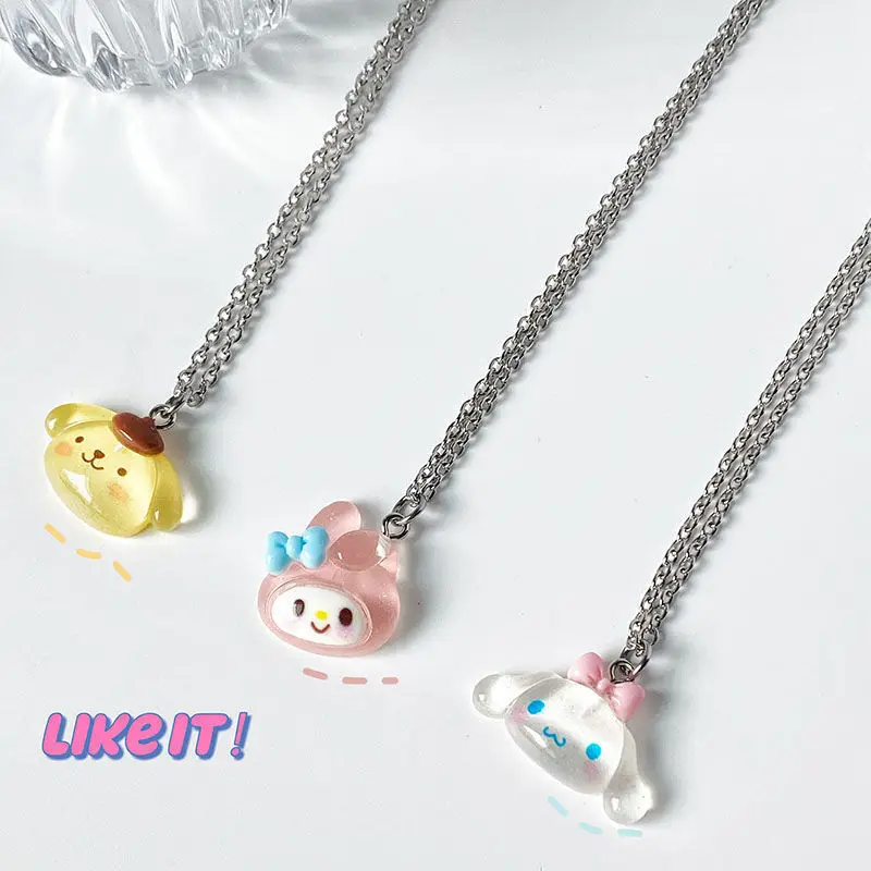 Kawaii Sanrio Hello Kitty Kuromi Melody Necklace Sweet Clavicle Chain Y2k Fashion Adjustable Pendant Accessories Girls Toy Gift