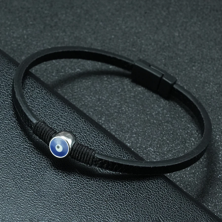 New Evil Eye PU Leather Bracelet Bangle for Men Turkish Blue Eye Bangle Women Jewelry Gift