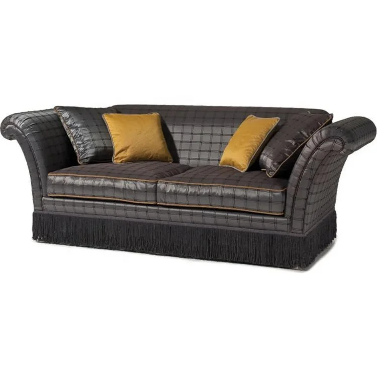 &Handmade Tufted Contemporary Three Sofa Set with Tassel Fringes Sheepskin Cover Mall-Friendly Luxury Sofa