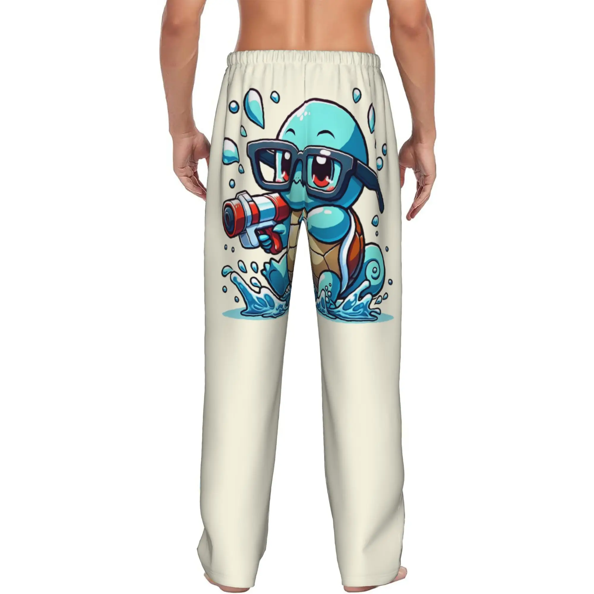 Custom S-Squirtled Turtle Cartoon Pajama Pants Sleepwear Men's Elastic Waistband Cartoons Sleep Lounge Bottoms with Pockets