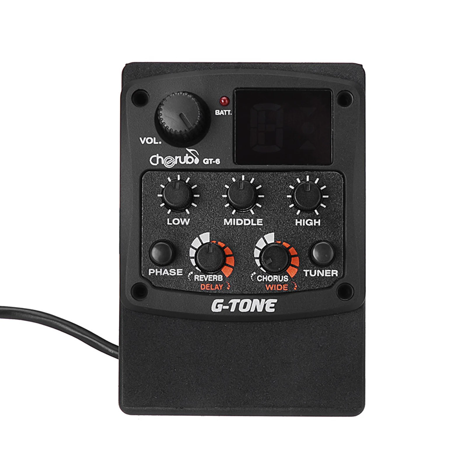 Cherub G-Tone GT-6 Acoustic Guitar Preamp Piezo Pickup 3-Band EQ Equalizer LCD Tuner Reverb Delay Chorus Wide Effects 6.35mm
