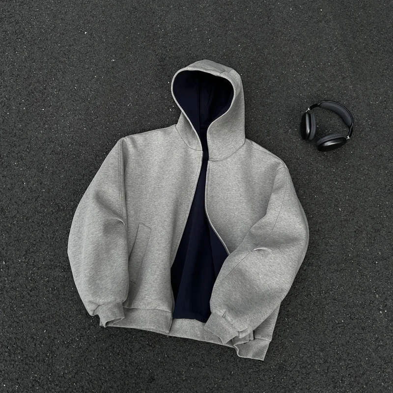 

High quality cardigan hooded sweatshirt men's American fashion men's loose fit trendy personalized sweatshirt streetwear