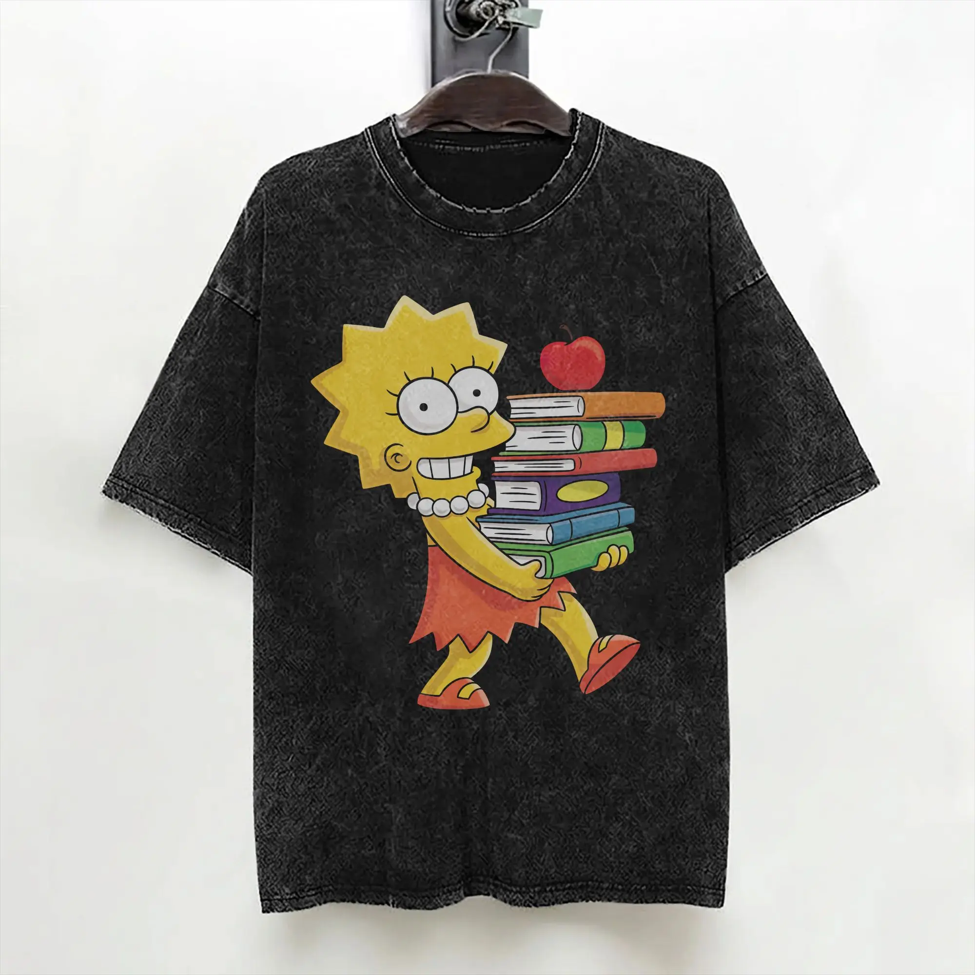 Cartoon The S-Simpsons T Shirts Washed Short Sleeve High Street T-Shirt  Vintage for Men Women Streetwear Summer Tees