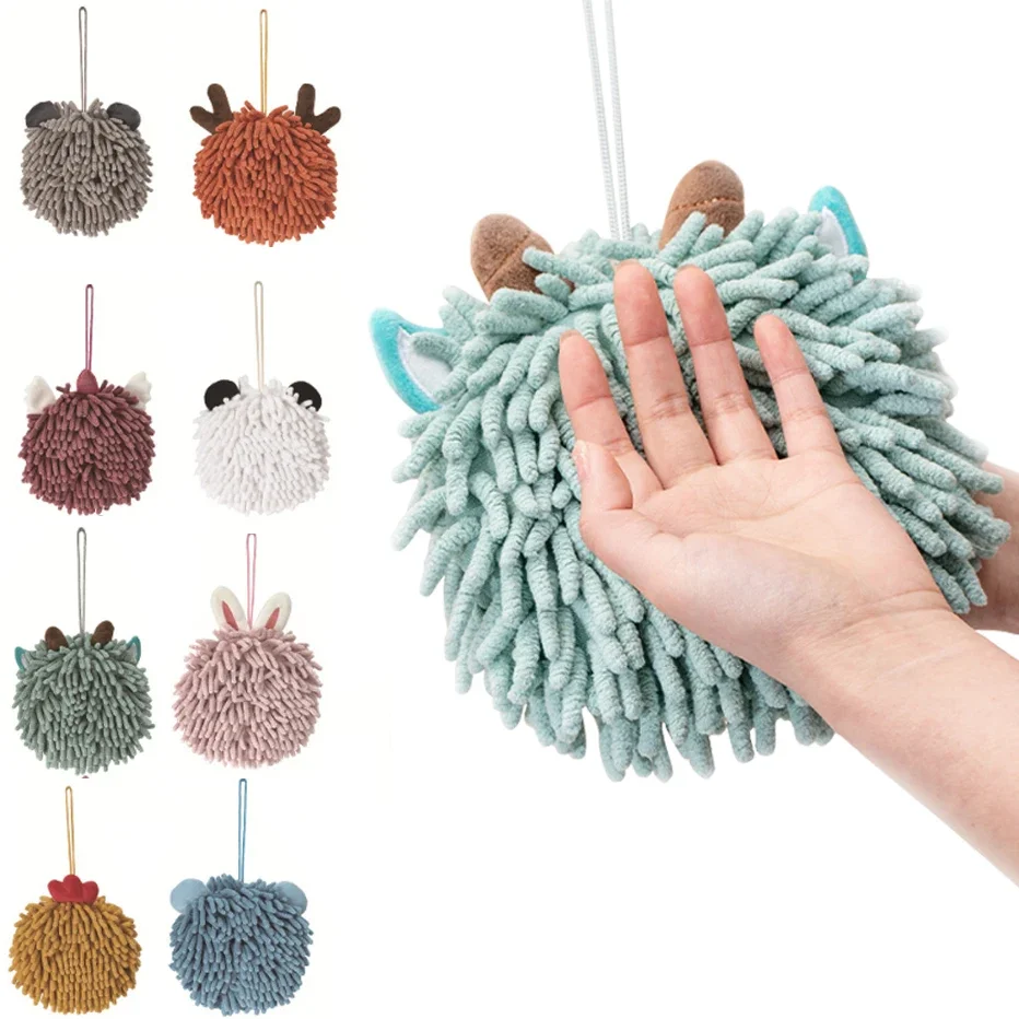 

Bathroom Chenille Hand Towels Wipe Hand Towel Ball Kitchen with Hanging Loops Quick Dry Soft Absorbent Microfiber Towels