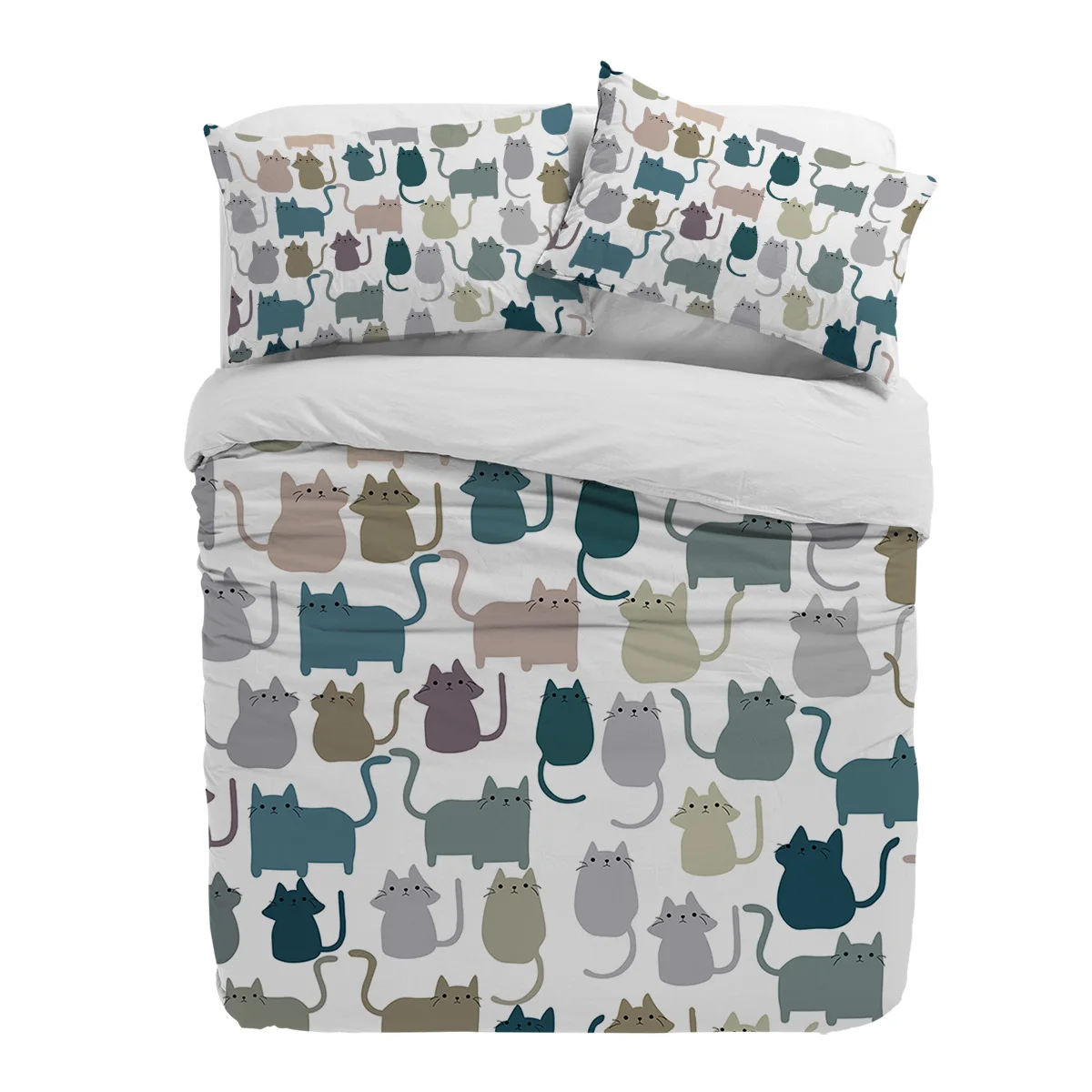 

Kawaii Colorful Cat White Duvet Cover Bed Bedding Set Home Textile Quilt Cover Pillowcases Bedroom Double Bedding Set No Sheet