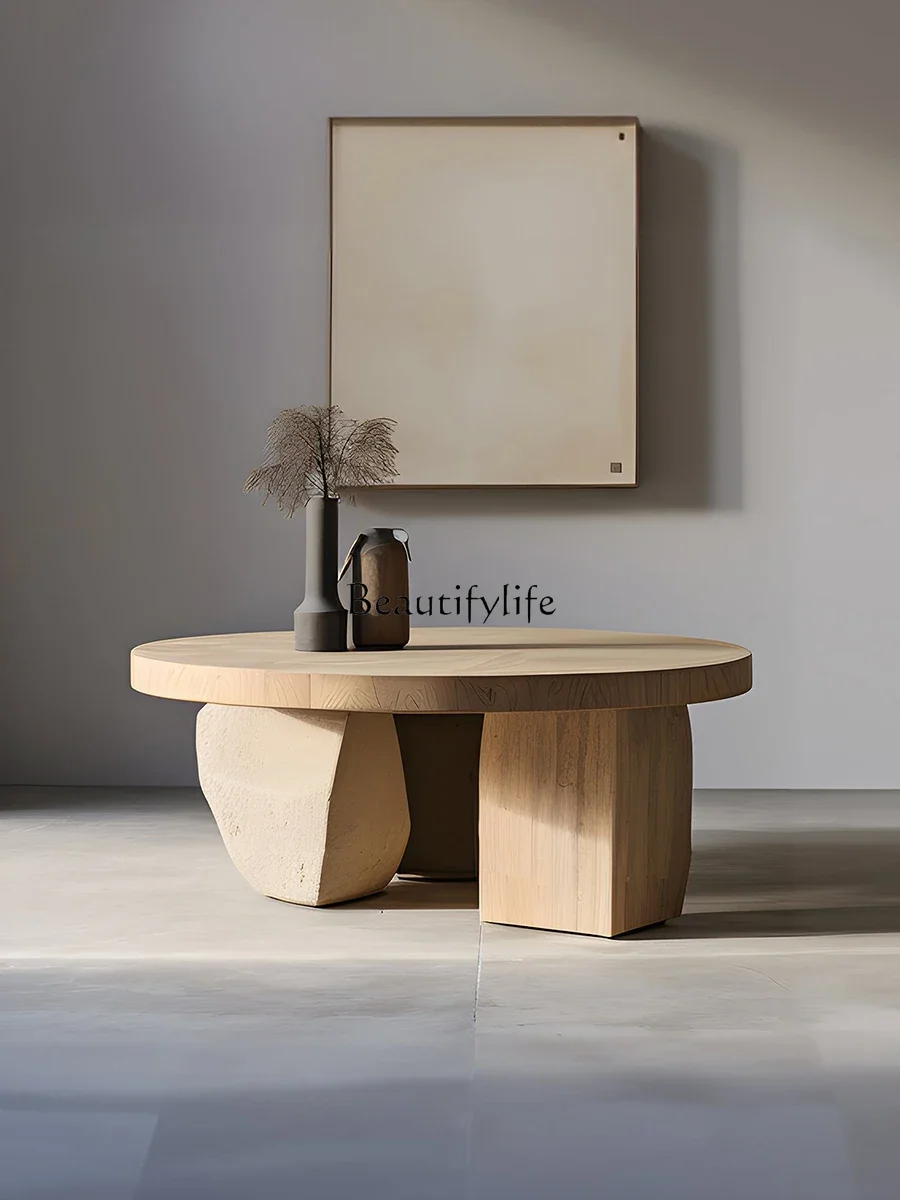 

yj21 Wabi Sandy Wind Retro Solid Wood Coffee Table Homestay Japanese Simple Wind Art Tea Table Premium Sense