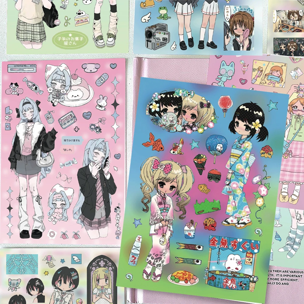 Laptop Accessories Girly - 16枚入り、女の子向け、日常使いのグラフィティステッカー。日本の新鮮で可愛らしいアニメ風デザイン。DIYでギター、スマートフォン、ノートパソコン、スーツケース、水筒、スケートボードなどに貼って楽しめます。