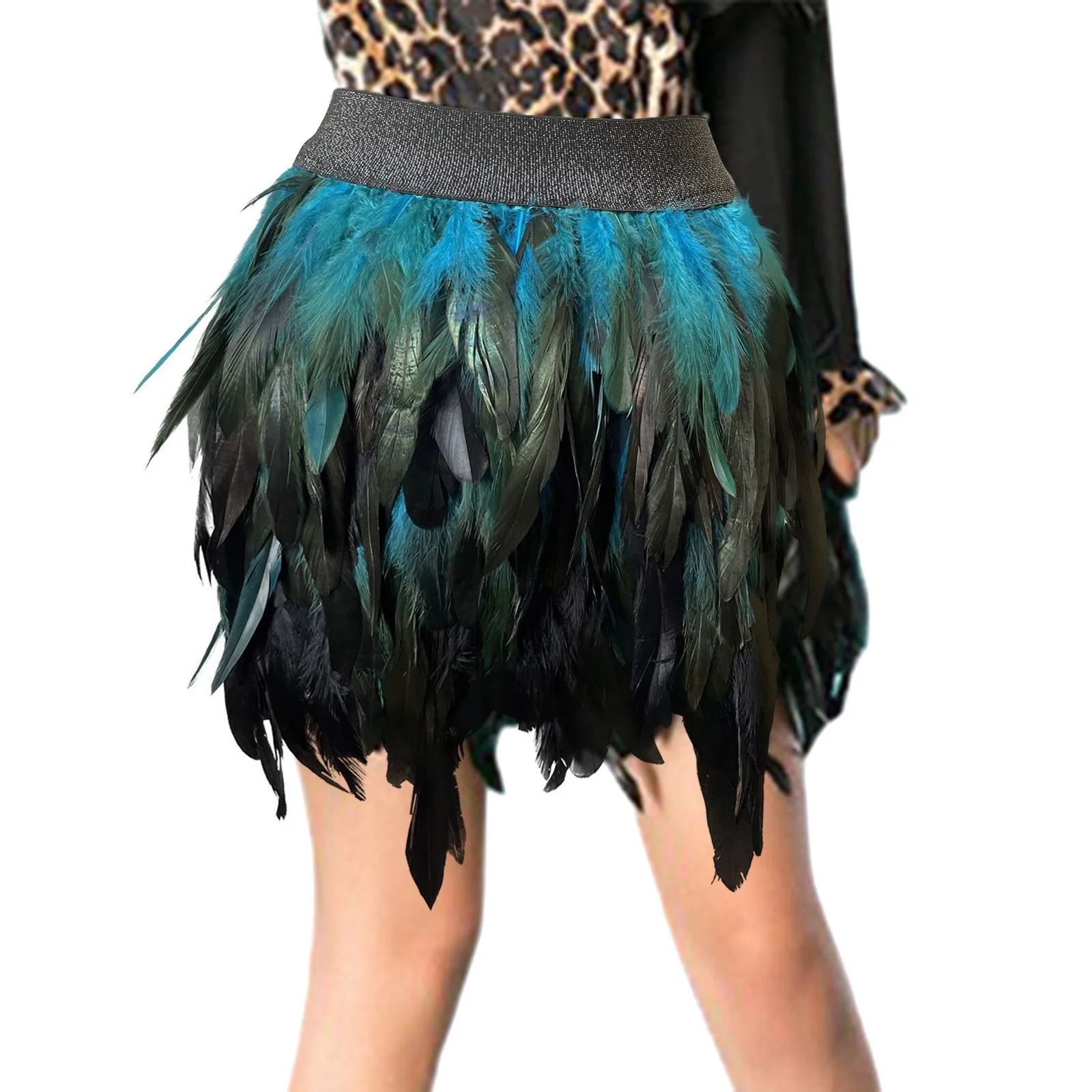 

Faux Feather High Waist Festival Mini Skirt Carnival Party Stage Performance Skirts Costumes Hand-Stitched Design Skirt Women