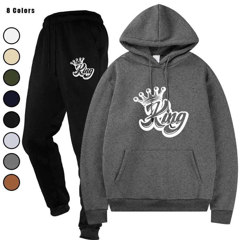 

Men Tracksuit 2 Pieces Sets Running Sportswear Autumn Drawstring Pants Male Hoodies Hooded Sportwear