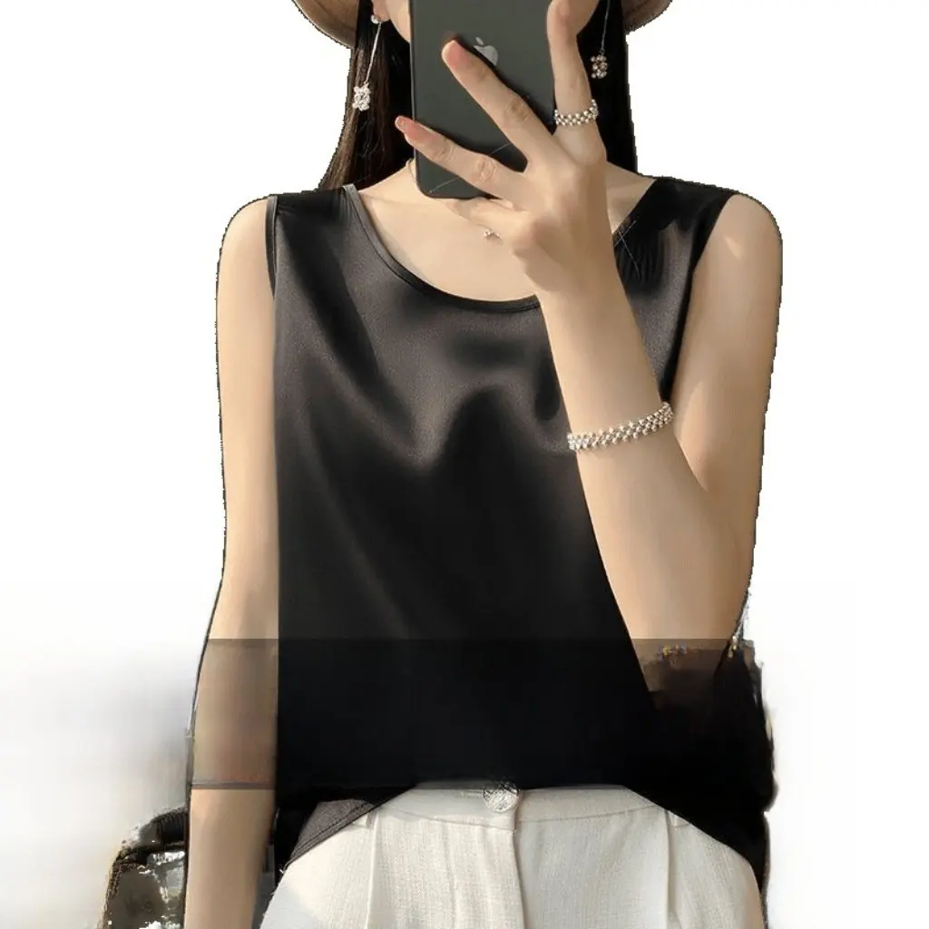

Silk Camisole Women's Sleeveless round Neck Inner Small Suit Satin Silk Spring And Summer Outer Wear Cover