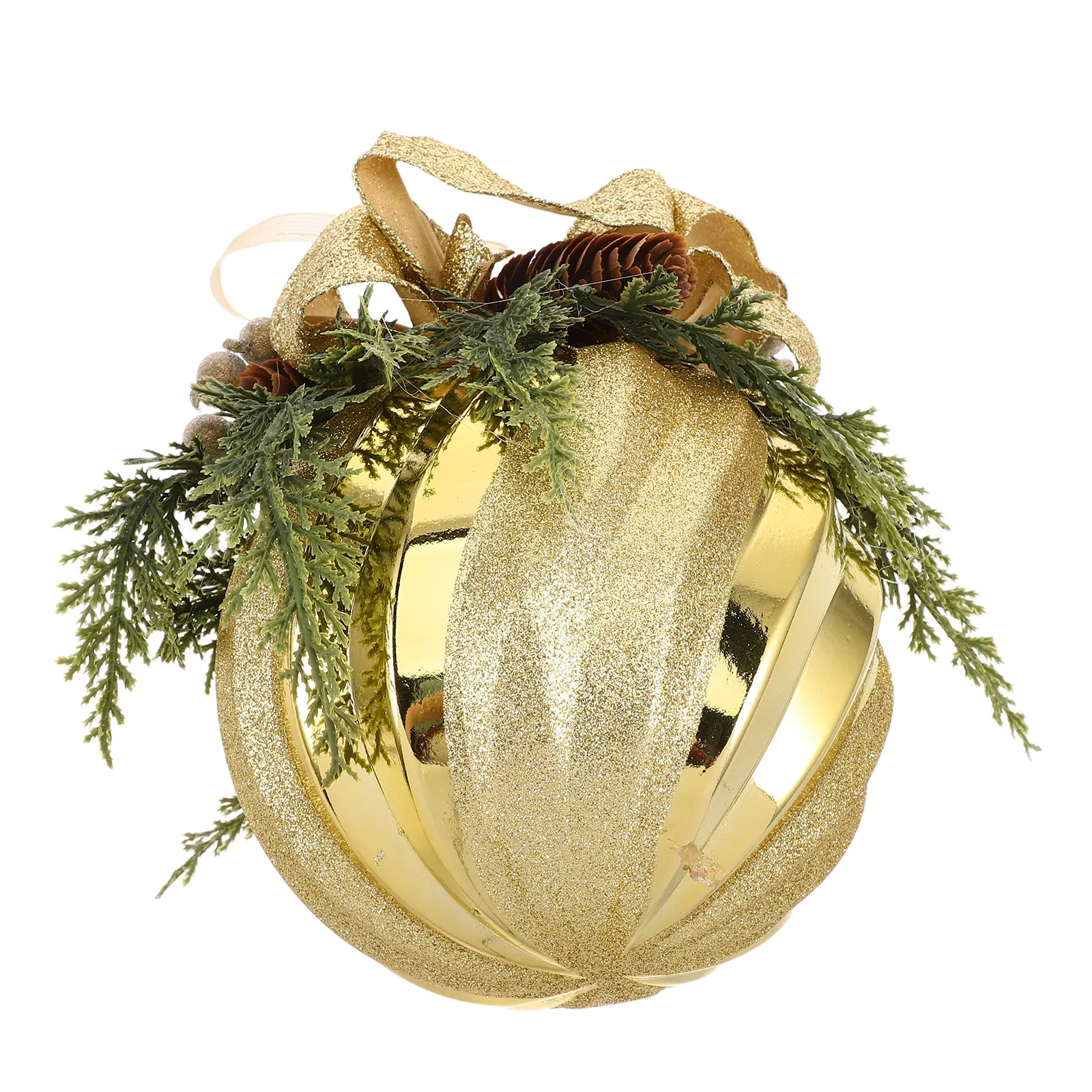 Christmas Ornament Ball with Bow Pine Needle Pine Cones Ribbon Bow Bauble Hanging Ball Christmas Centerpiece Ornaments for Xmas