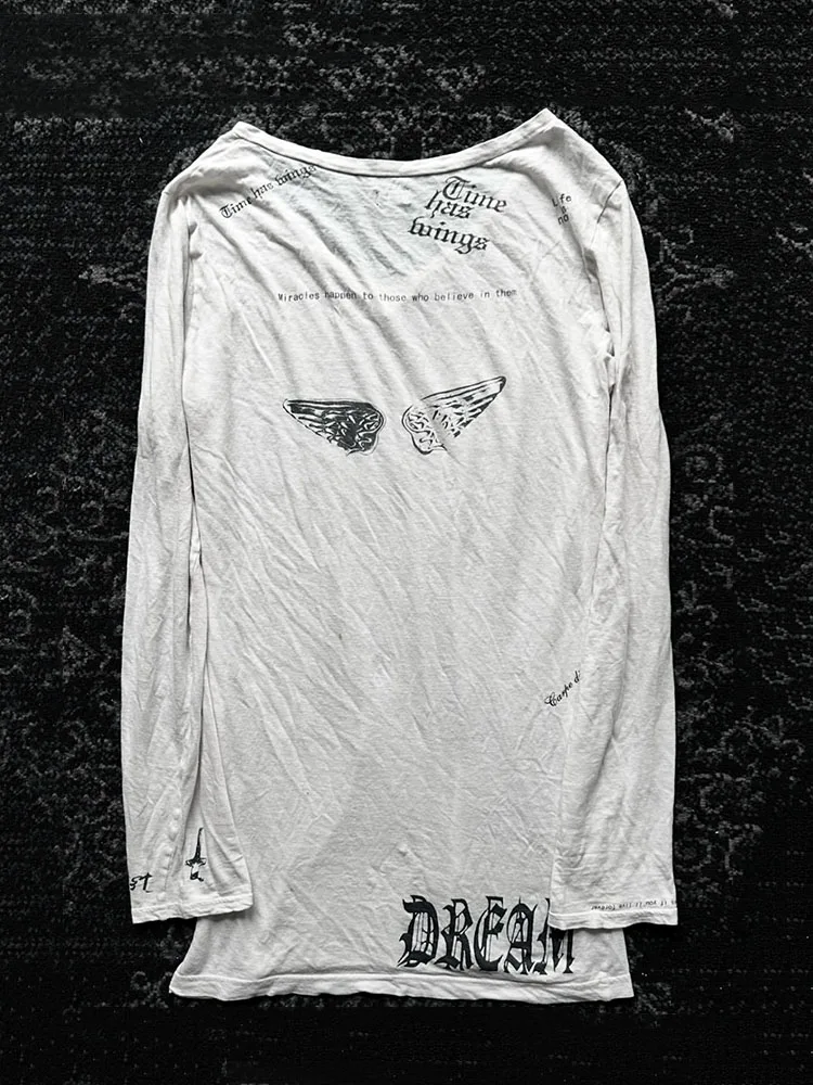 LGB Vision Rare DREAM Wings Print Long Sleeve T-Shirt V-Neck Top