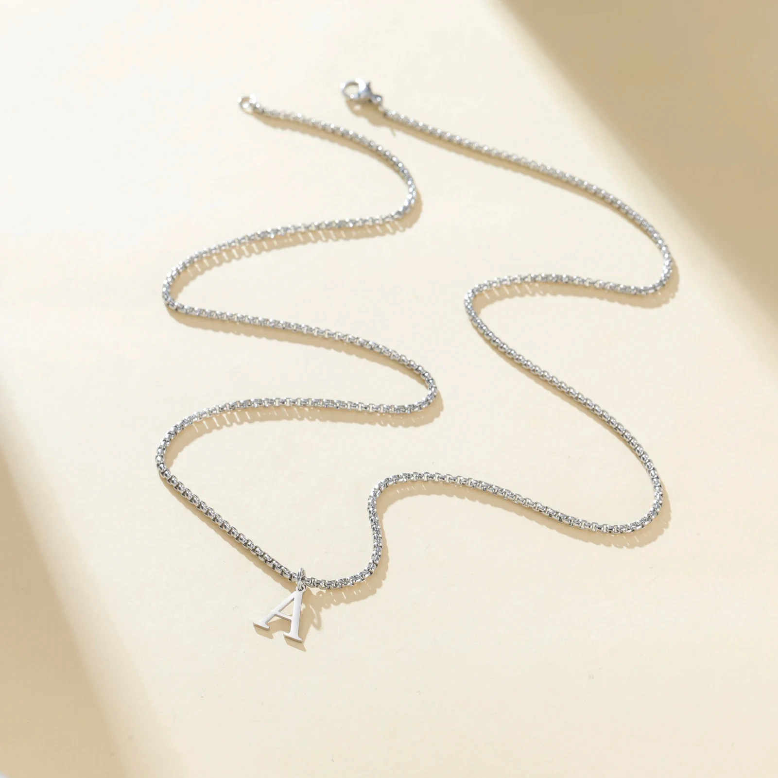 Men Initial Letter Box Chain Necklace 6
