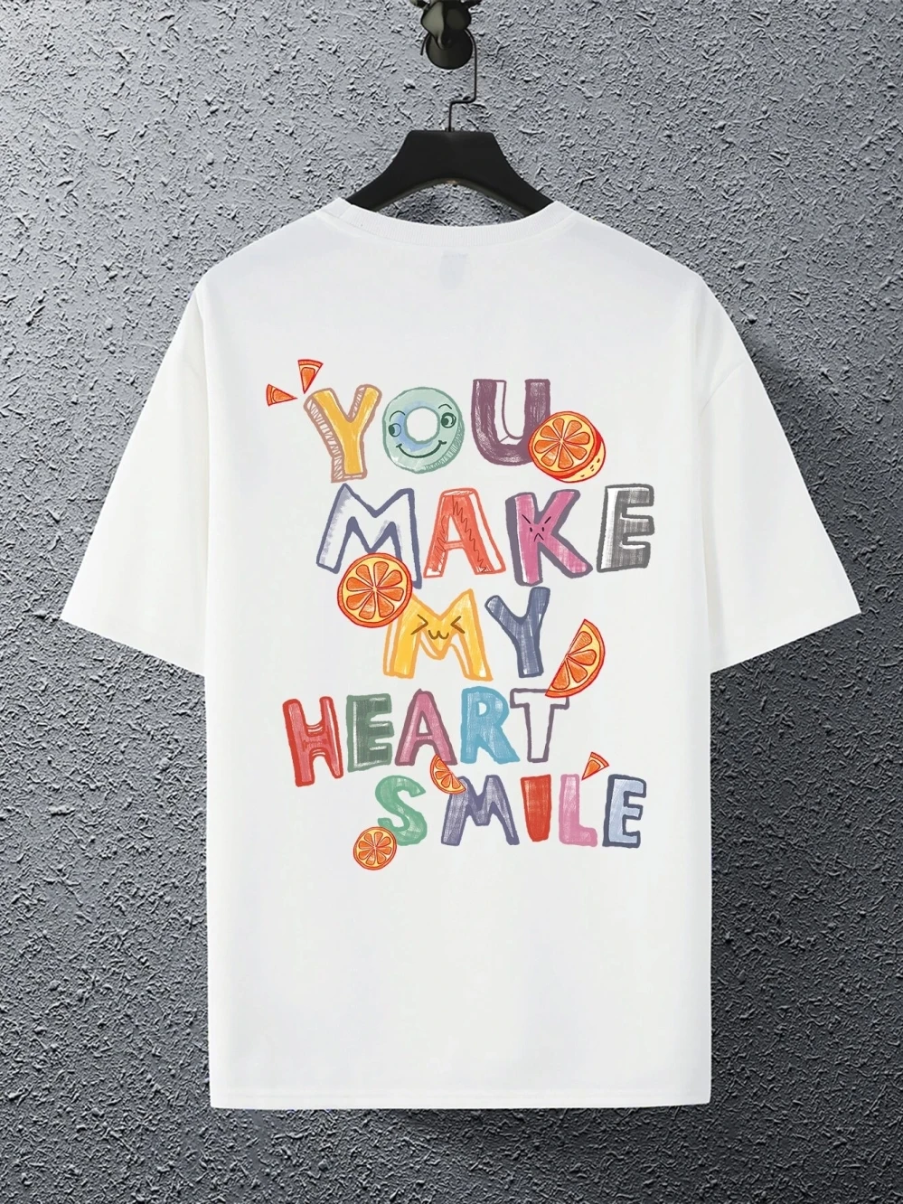 You Make My Heart Smile Fruit Letter Graphic T-Shirt Men Loose Casual Short Sleeve Summer Tshirt Harajuku Breathable Cotton Tees