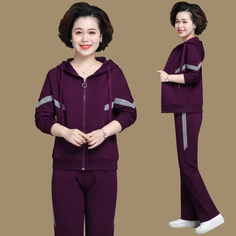 

Весенний спортивный костюм большого размера для женщин: повседневный комплект из свободной толстовки на молнии с капюшоном и длинных брюк (двойка) для женщин среднего возраста...