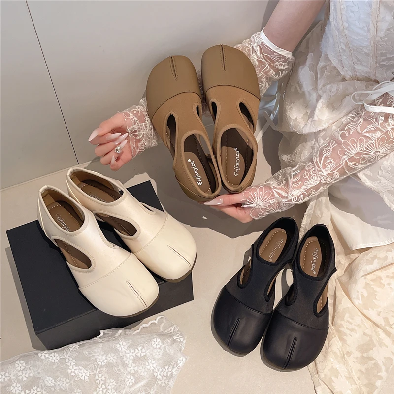 

Spring and Summer New Korean Version Split Toe Shallow Mouth Single Shoes Women's Flat Heel Slip-on Mary Jane Shoes Versatile