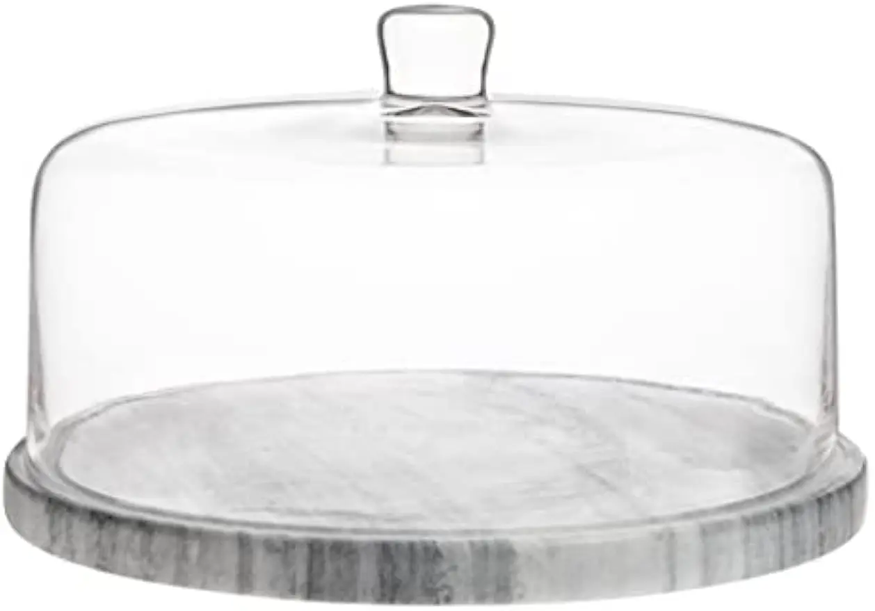 

Marble Cake Stand with Glass Dome Cover, Elegant Display for Desserts and Pastries