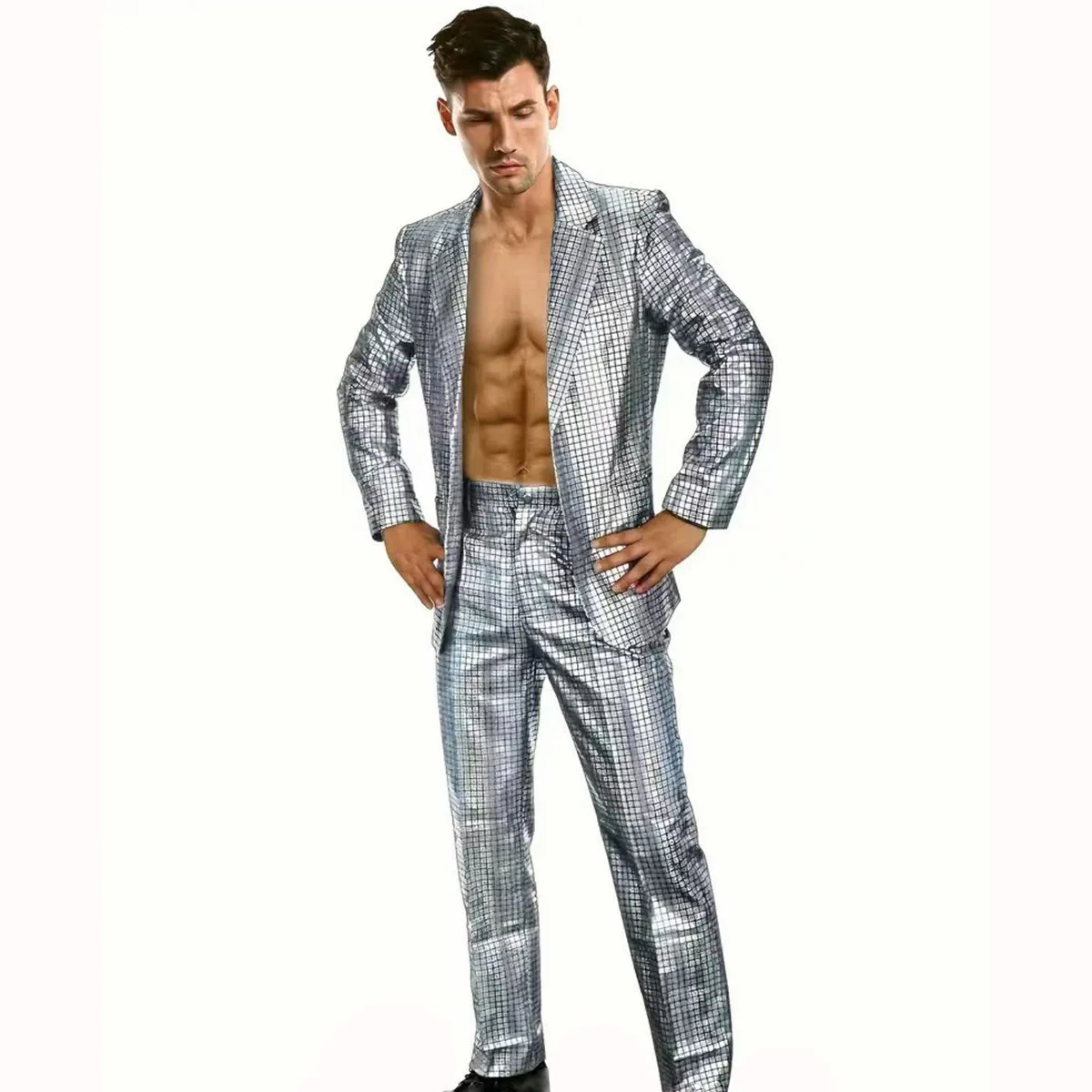 Men's Sequined Bronzing Suit Disco Cos Party Stage Nightclub Sparkling Show Suit