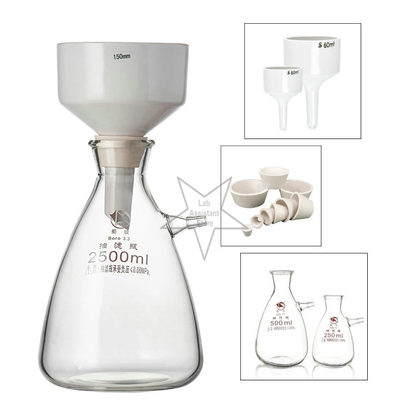 Лабораторная керамическая воронка Бюхнера 40 мм/60 мм/80 мм/100 мм, стеклянная колба с фильтром 250/500/1000 мл, лабораторный держатель воронки Бюхнера