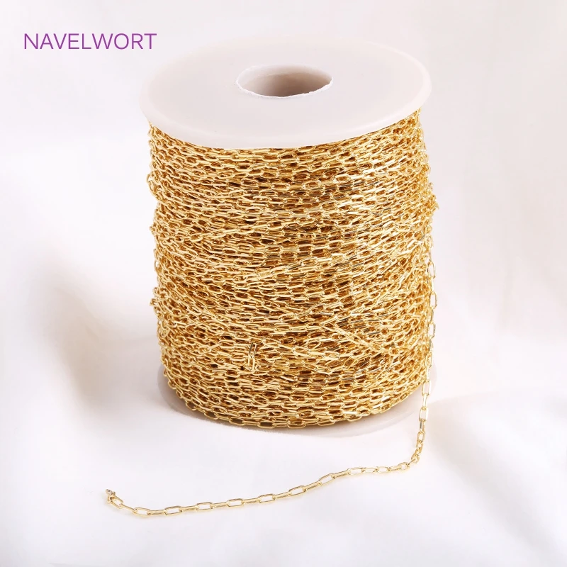 14K Gold Plated 4.5mm*2mm Square Thin Cable Chain For Jewelry Making Brass Metal Bulk Chain DIY Jewelry Accessories Wholesale