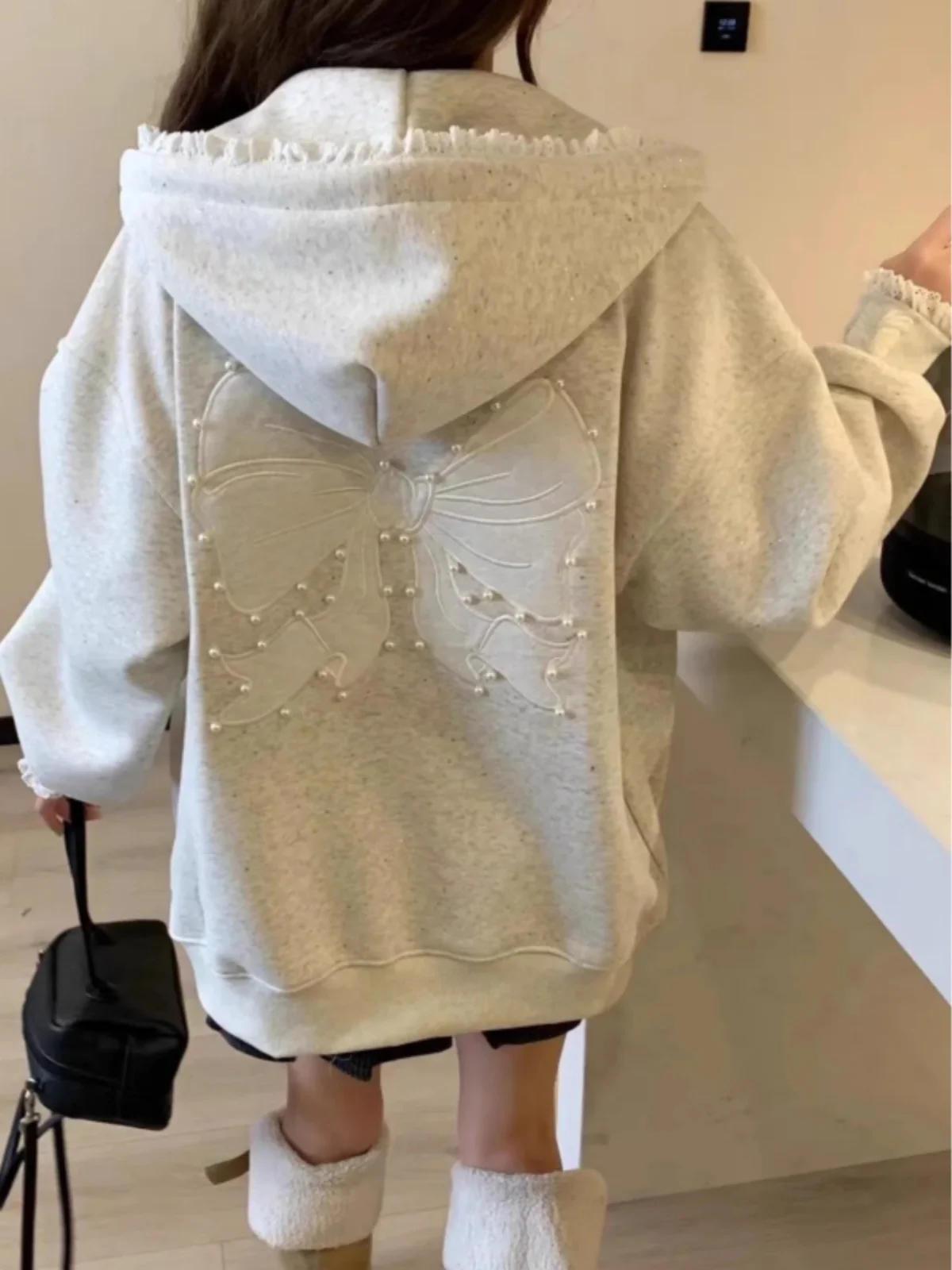 

Unique Beautiful Embroidered Knot Lace Patchwork Fce Lined Hooded Open Cardigan Jaet for Women Sli Euro Sle