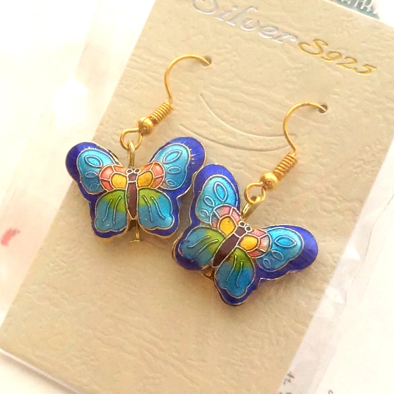 Cute Multicolor Cloisonne Butterfly Dangle Earrings Enamel  Jewellery Women Accessories China Intangible Cultural Heritage