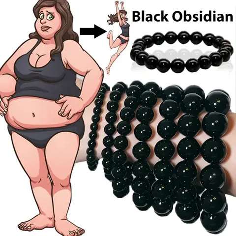 Black Obsidian Natural Stone Bracelet Fat Relief Promote Blood Circulation Anti Anxiety Weight Loss Bracelets Women Men Jewelry