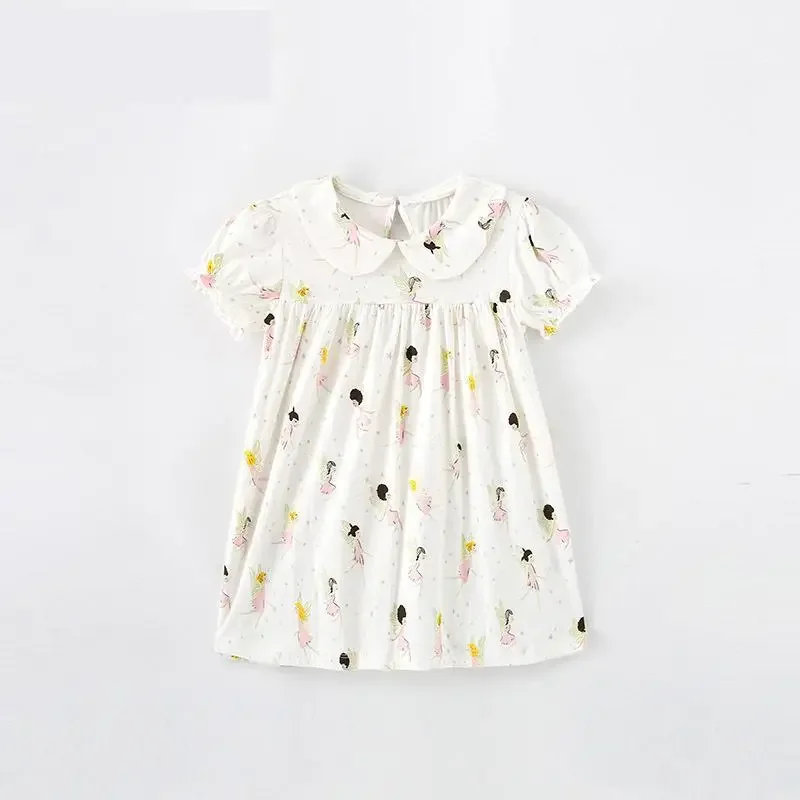 Children's Short Sleeve O-neck Princess Knee-length Dress Summer Girl's Cartoon Breathable Vestidos Kid's Casual Clothes H16-1