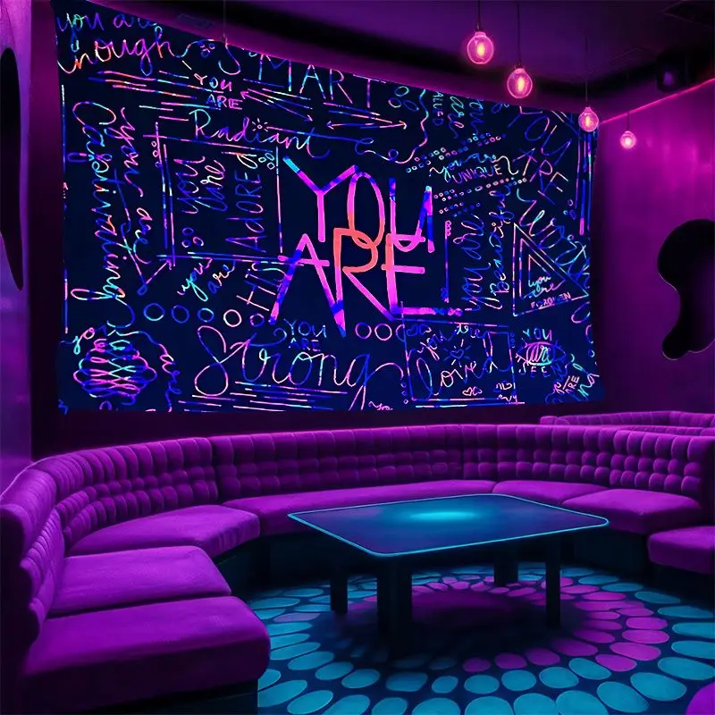 VIKAMA You Are Strong Cyberpunk Tapestry, Glow in Dark Wall Hanging, Motivational Wall Decor Bedroom Game Room Esports Decor