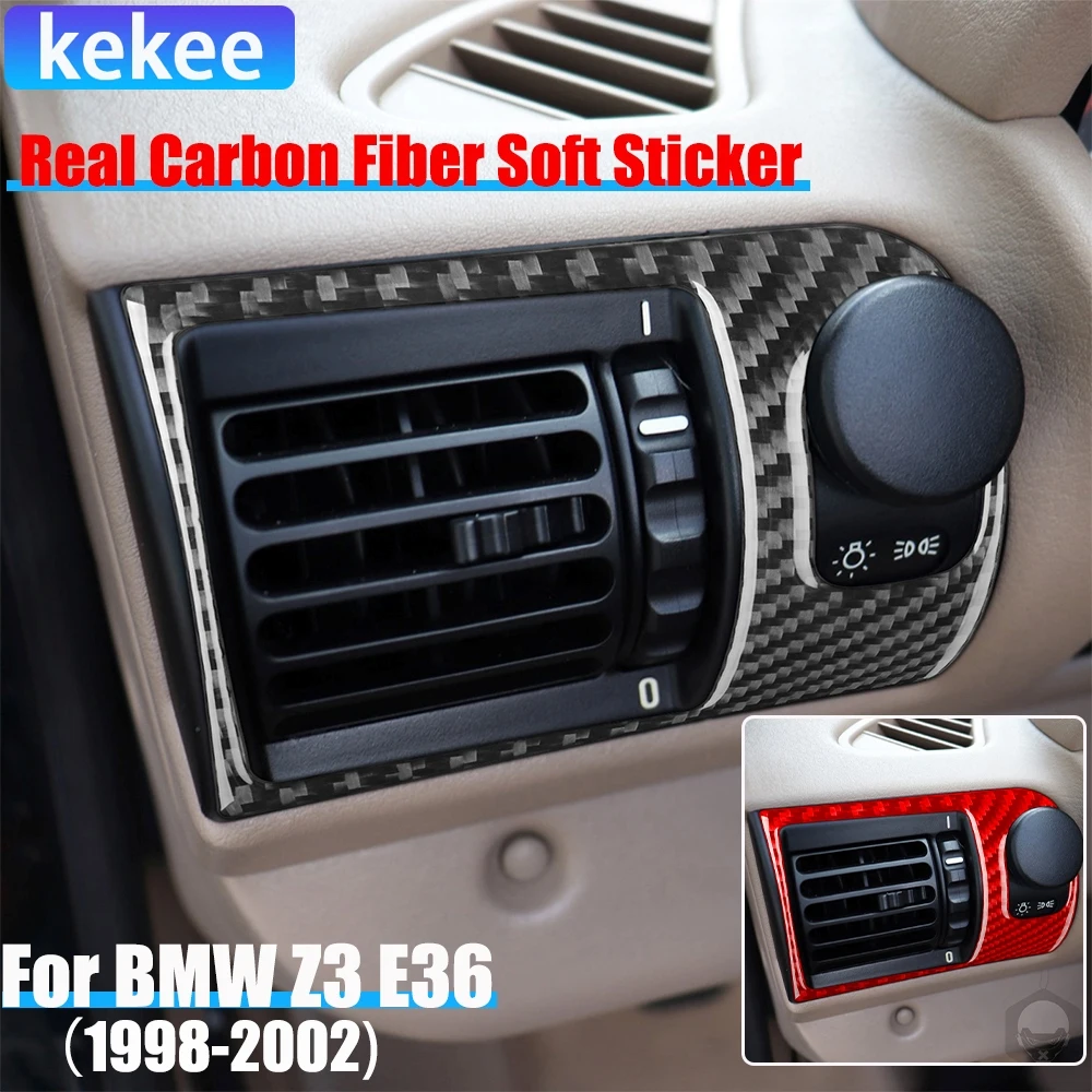 ألياف الكربون الحقيقية اكسسوارات السيارات سائق لوحة القيادة تنفيس الهواء غطاء لوحة ملصق لينة لسيارات BMW Z3 E36 1998 1999 2000 2001 2002
