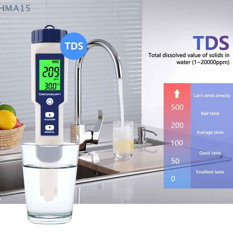 

5 IN 1 PH Temperature TDS EC Salinity Meter Digital Waterproof With Automatic Calibration Function Water Quality PH Tester