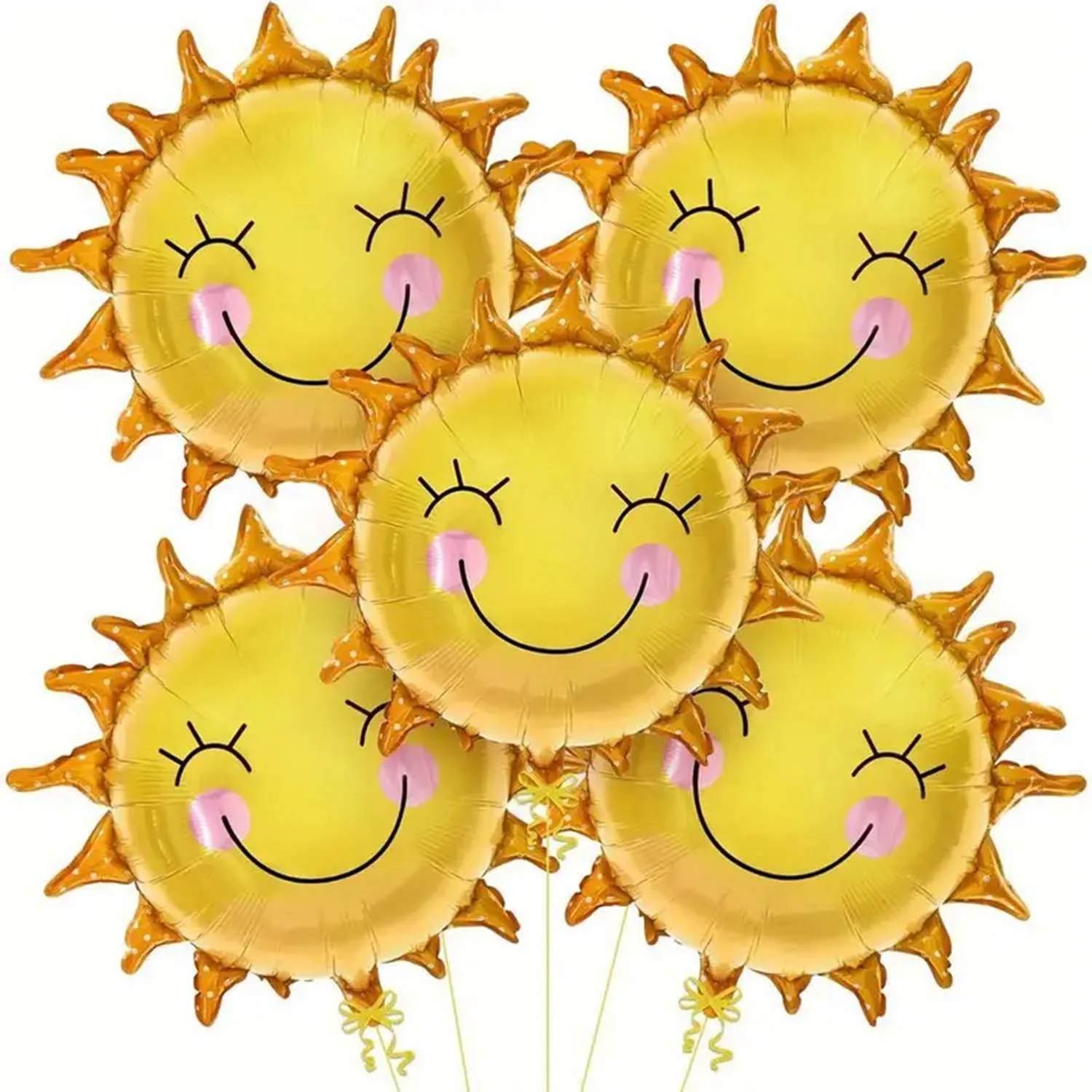 5pcs 25in Golden Smiling Sun Polyester Foil Balloon