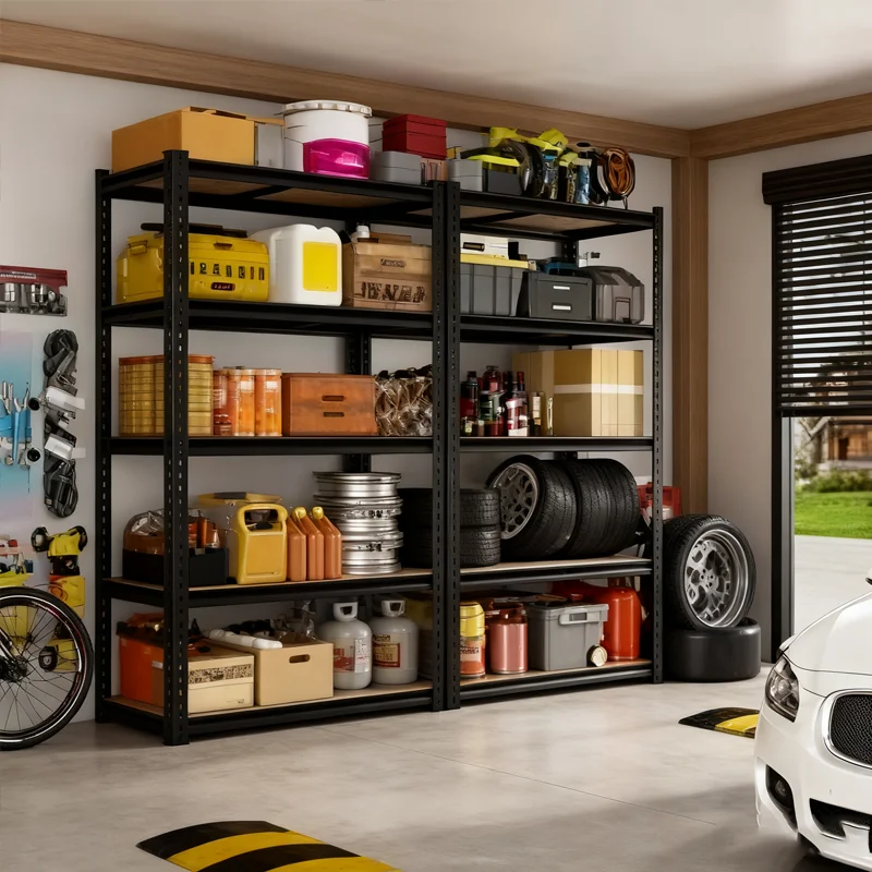 رف تخزين رفوف جراج مكونة من 5 طبقات شديدة التحمل، وحدة رفوف معدنية قابلة للتعديل، رفوف جراج الطابق السفلي