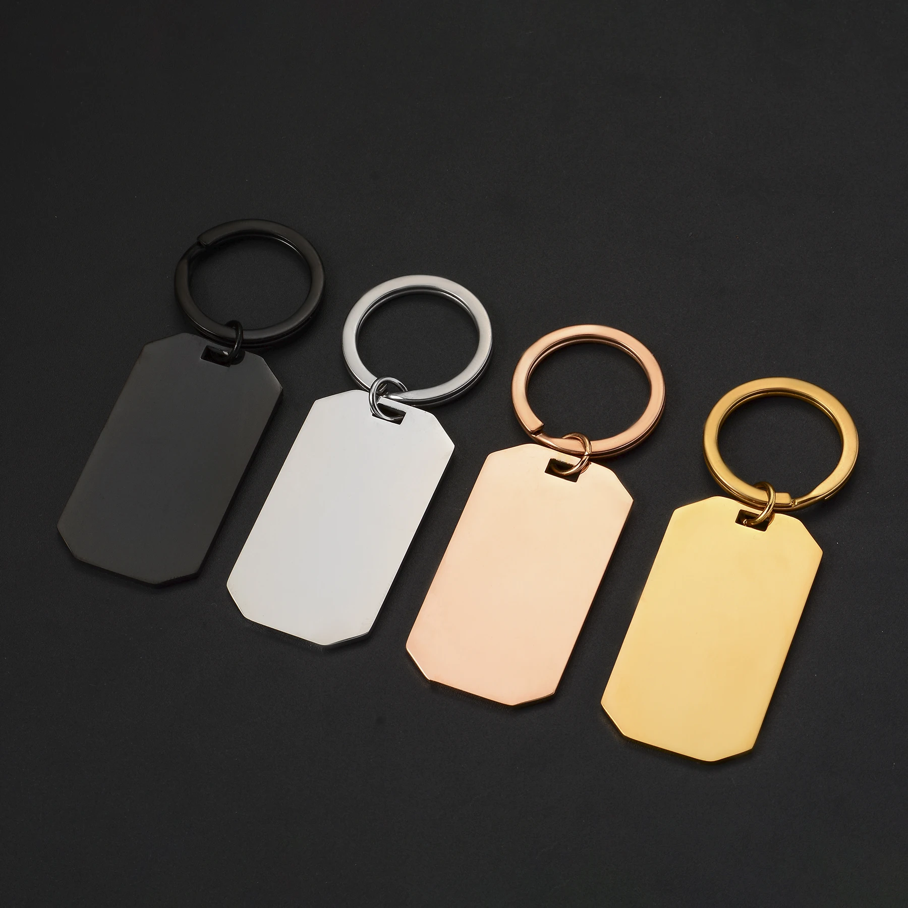 3Pcs/Lot Mirror Polishing Stainless Steel Rectangle Blank ID Dog Tag Keychain Jewelry Making DIY Accessories Custom Logo Keyring