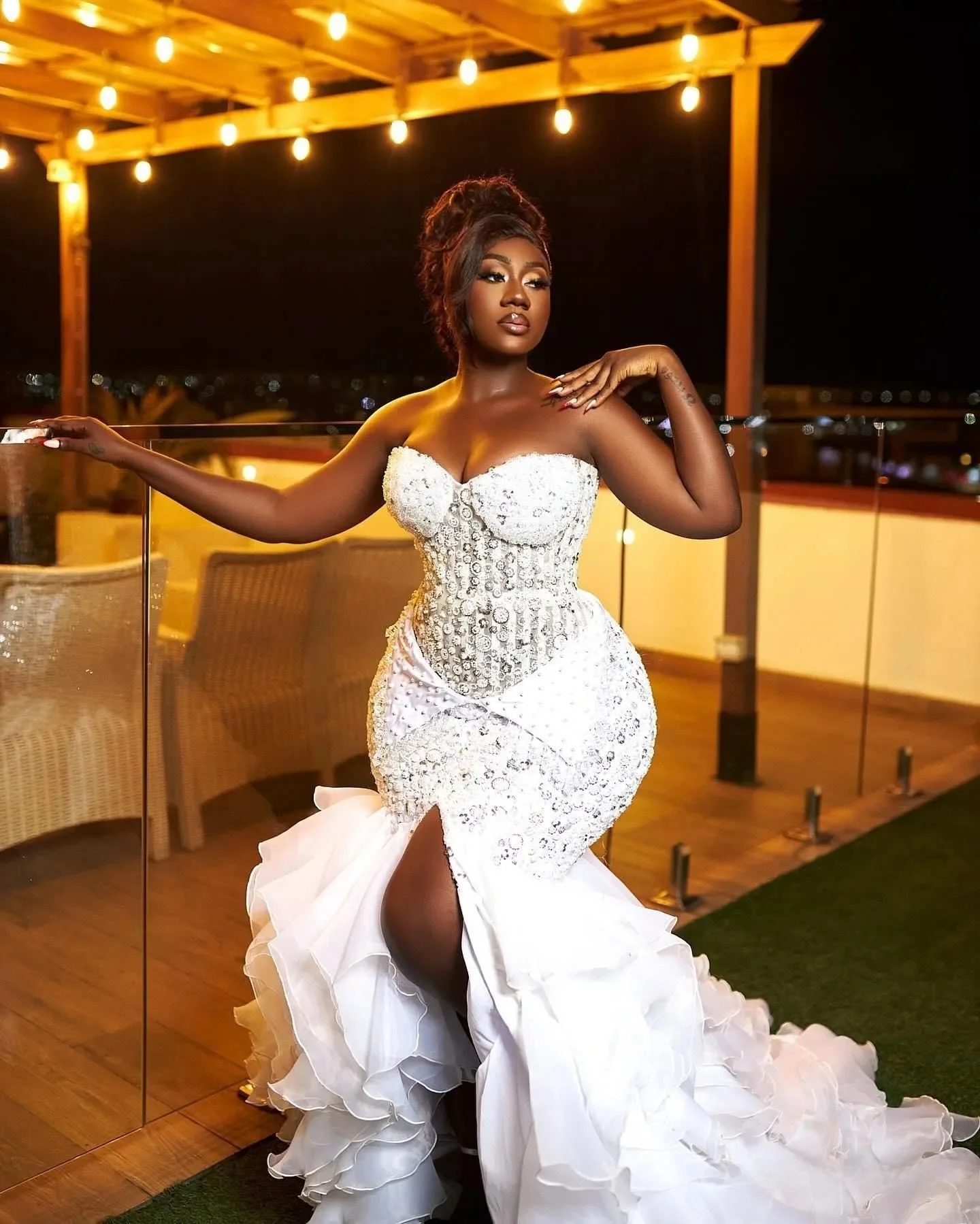 تخصيص زائد حجم فساتين الزفاف أثواب الزفاف للعروس حورية البحر الحبيب العنق الوهم مطرز الدانتيل مثير سبليت مطوي