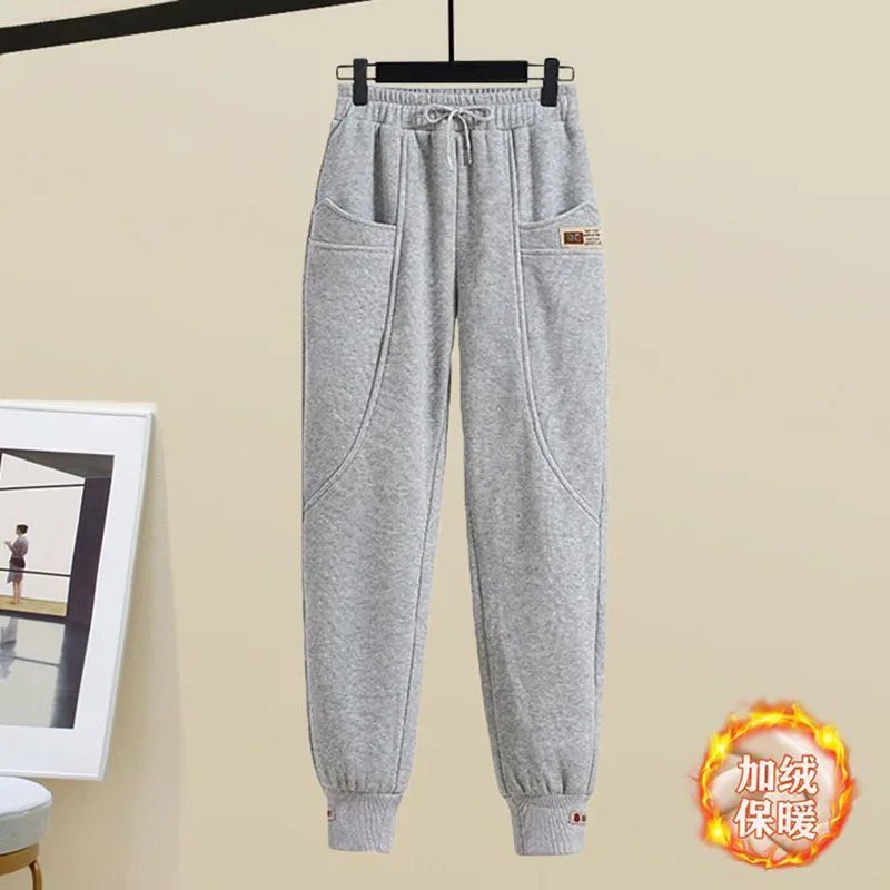 Casual Womens Tracksuit Two Piece Sets Thicken Warm Sweatshirts Conjuntos Velvet High Waist Joggers Sweatpants Loose Outfit New