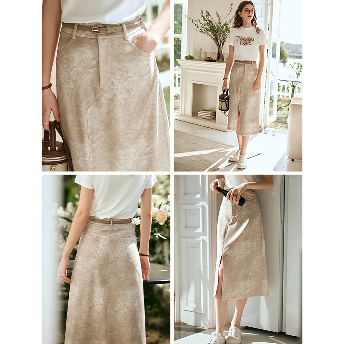 

OLrain Ink-wash Print Skirt Women 2026 Spring Summer Straight Female Midi High Waist Elegant Midi Slit Skirts Ladies O24XB90055