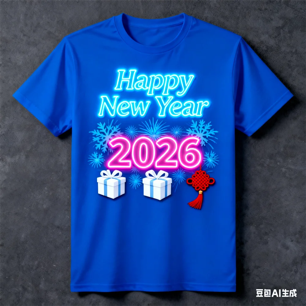 الرجال الإبداعية شخصية سنة جديدة سعيدة تي شيرت موضة 2026 عادية مستديرة الرقبة قصيرة الأكمام تيز مهرجان كرنفال ملابس الحفلات