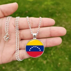 FIMAODZ Spain Venezuela Flag Map Necklace for Men Women Emblem Pattern Glass Cabochon Pendant Chain Jewelry Gift