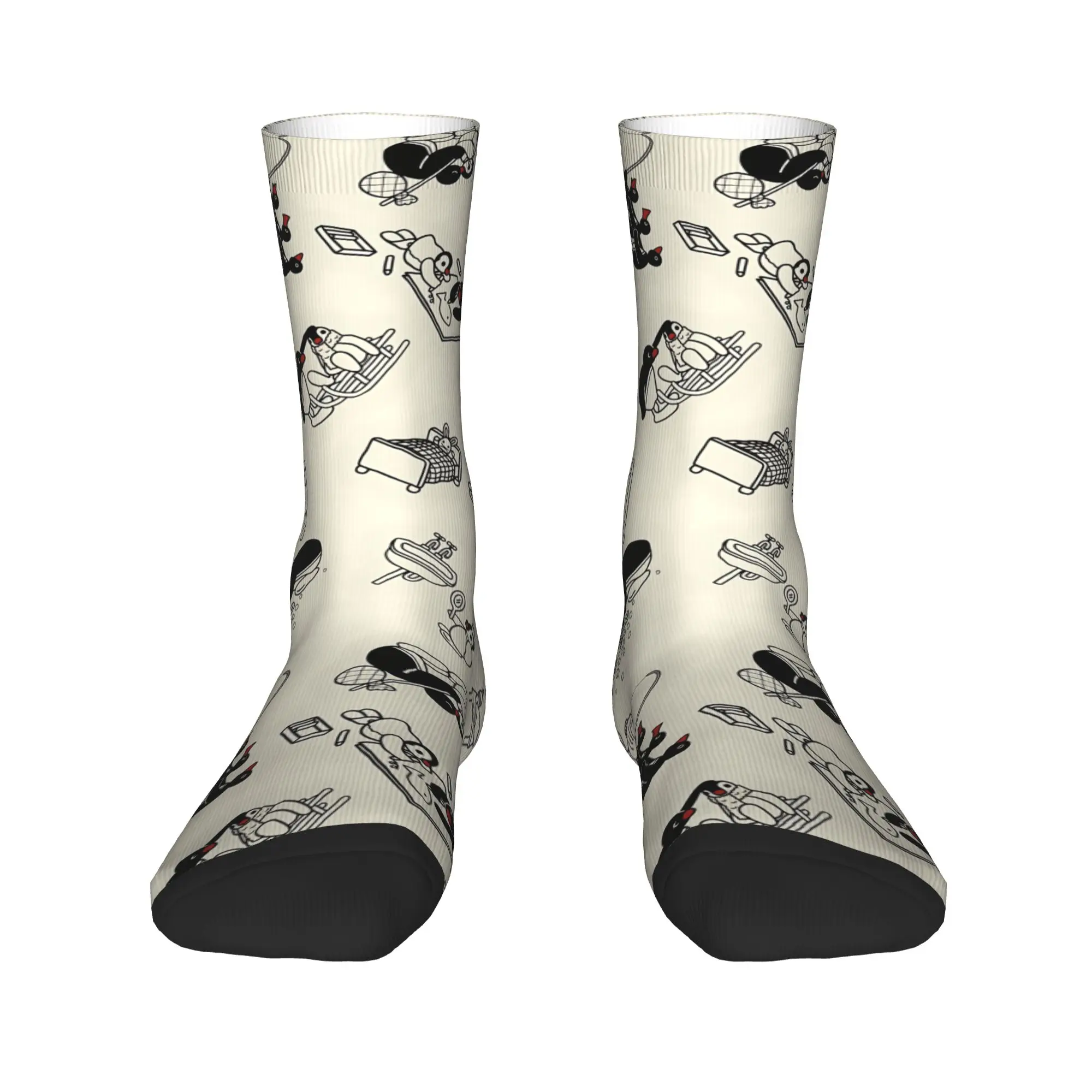 1 Pair Funny Happy Men's Sock White Doodle Seamless Pattern Retro Harajuku Pinguing Street Style Novelty Seamless Crazy Sock