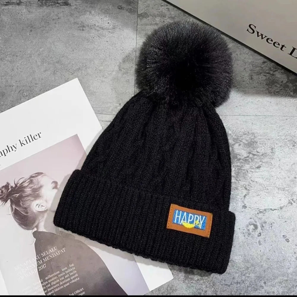 Fashion Thickened Winter Knitted Hat Fleece-lined Warm Female Beanie Hats Ear Protection Knitted Cap Outdoor