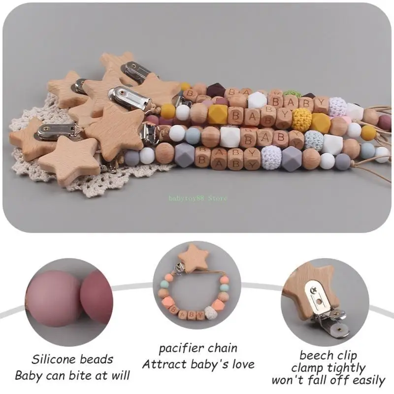 

Y4UD Silicone Teether Toy for 0-6 Month Babies Soother Chain Baby's Shower